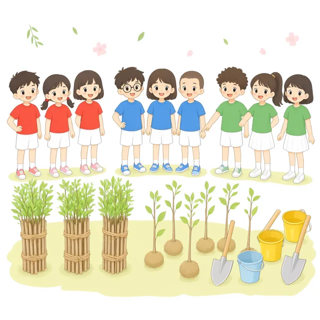 数小新按《植树》教参的情境画的学习单插图